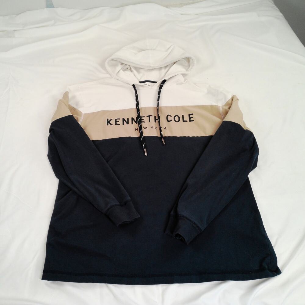 Kenneth Cole Color block Hoodie XL White Tan Black Stretch Pullover